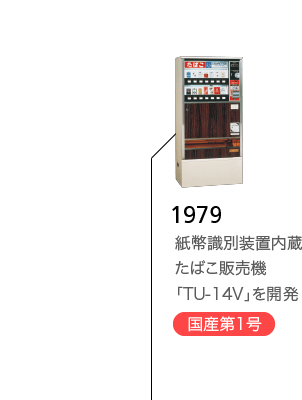 1979 紙幣識別装置内蔵たばこ販売機「TU-14V」を開発 国産第1号