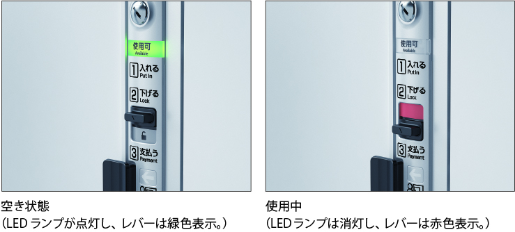 空きロッカーが一目でわかるLEDランプ点灯