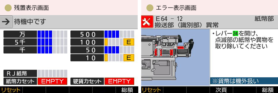 ○残置表示画面　○エラー表示画面