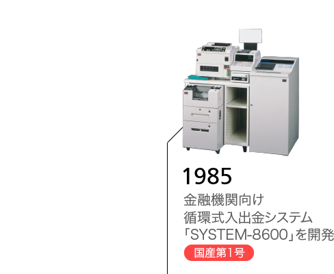 1985 金融機関向け循環式入出金システム「SYSTEM-8600」を開発 国産第1号
