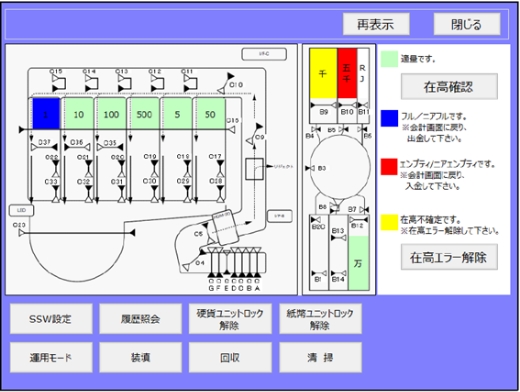 つり銭機の状態・操作履歴をすぐに確認